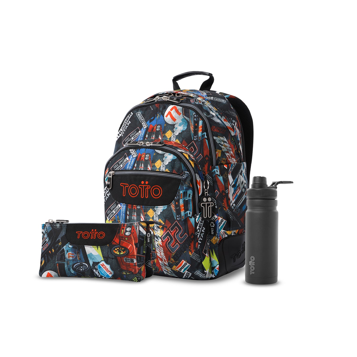 Pack escolar Niño - Mochila + Estuche 3 compartimentos + Botella de 550ml