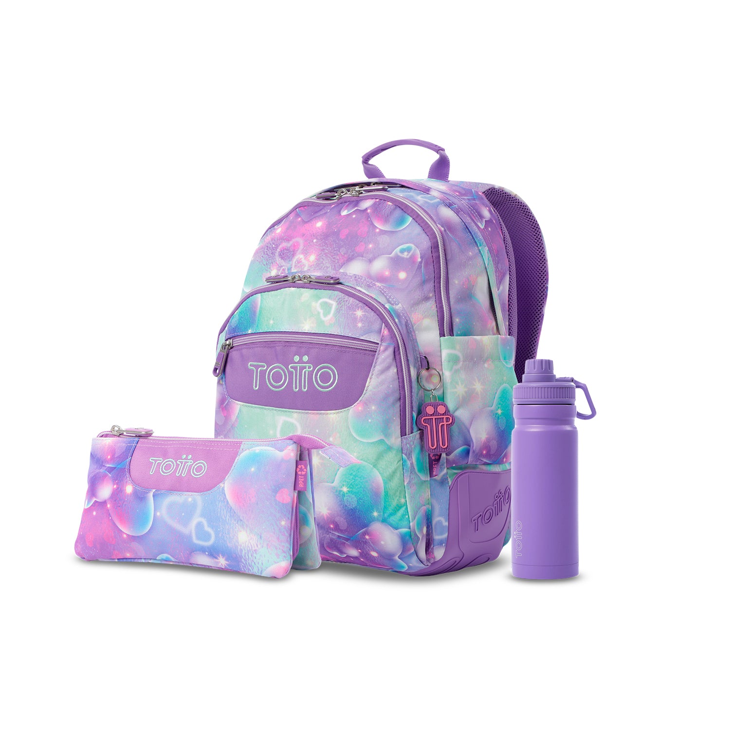 Pack escolar Niña - Mochila + Estuche 3 compartimentos + Botella de 550ml