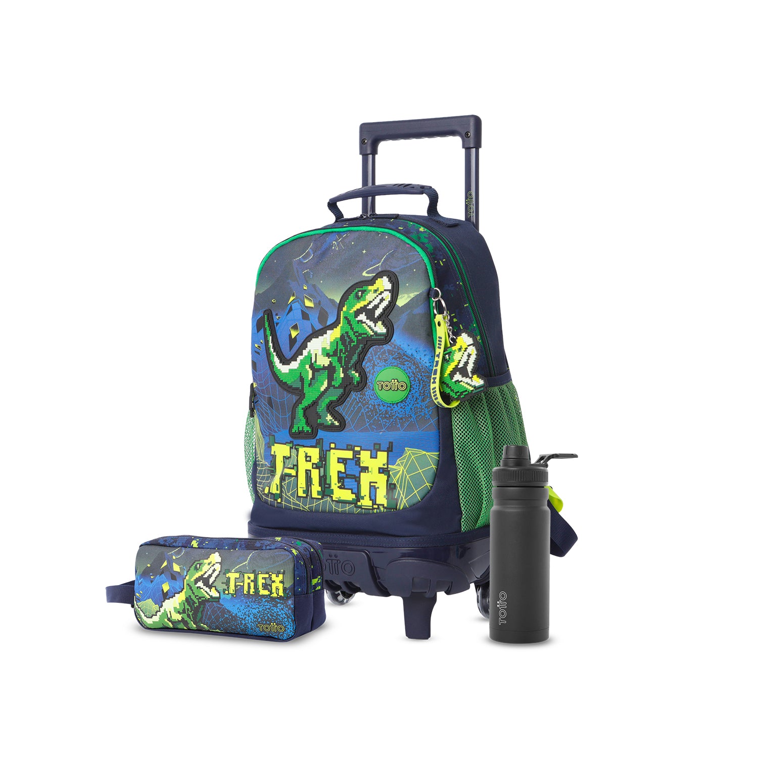 Pack escolar Niño Digisaurio - Mochila con ruedas + Estuche + Botella de 550ml
