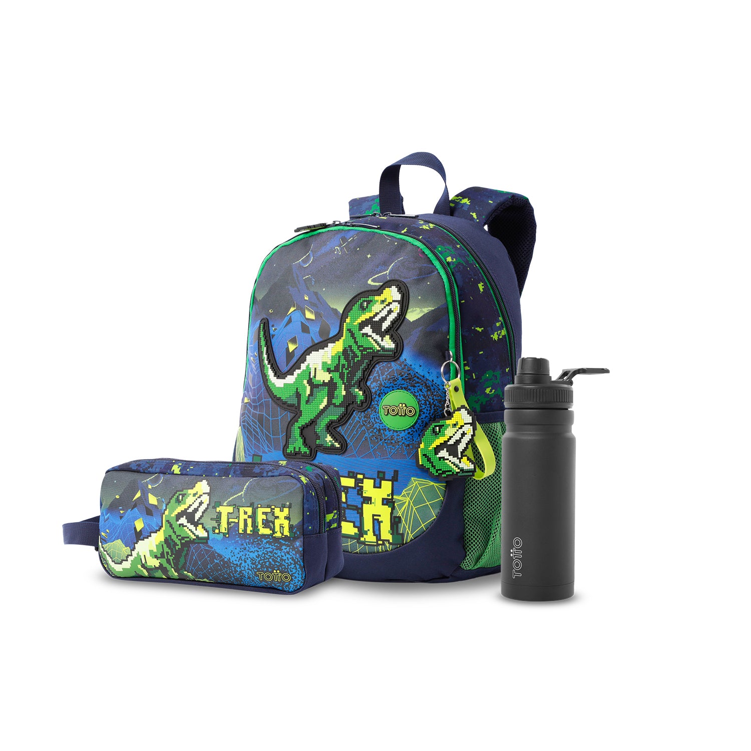 Pack escolar Niño Digisaurio - Mochila + Estuche + Botella de 550ml