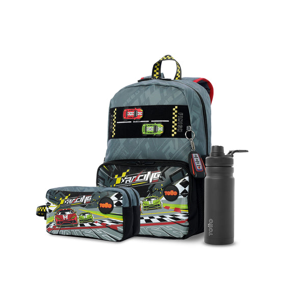 Pack escolar Niño Grand Prix - Mochila + Estuche + Botella de 550ml