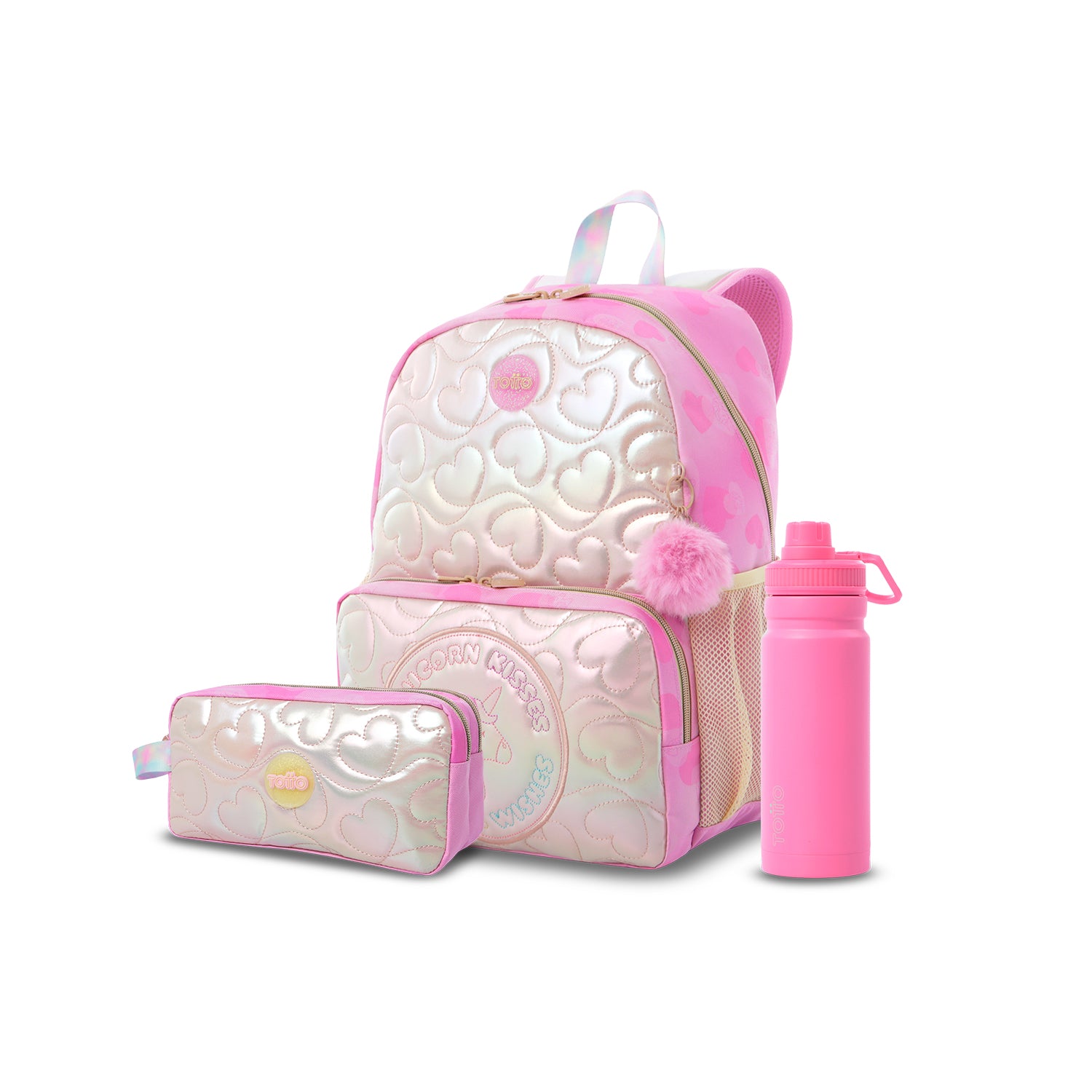 Pack escolar Niña Friends Party - Mochila mediana + Estuche + Botella de 550ml